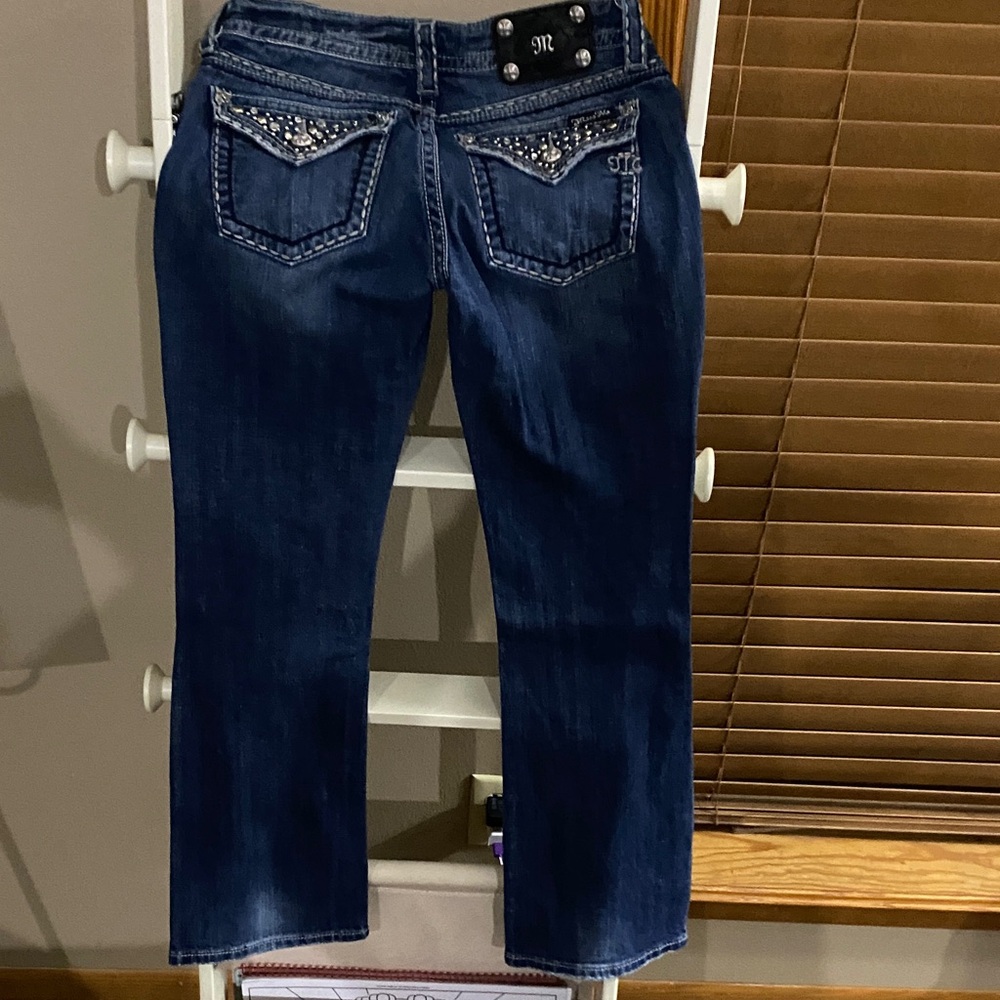 Miss Me Dark Blue Boot Cut Jeans with Embellished Pockets
